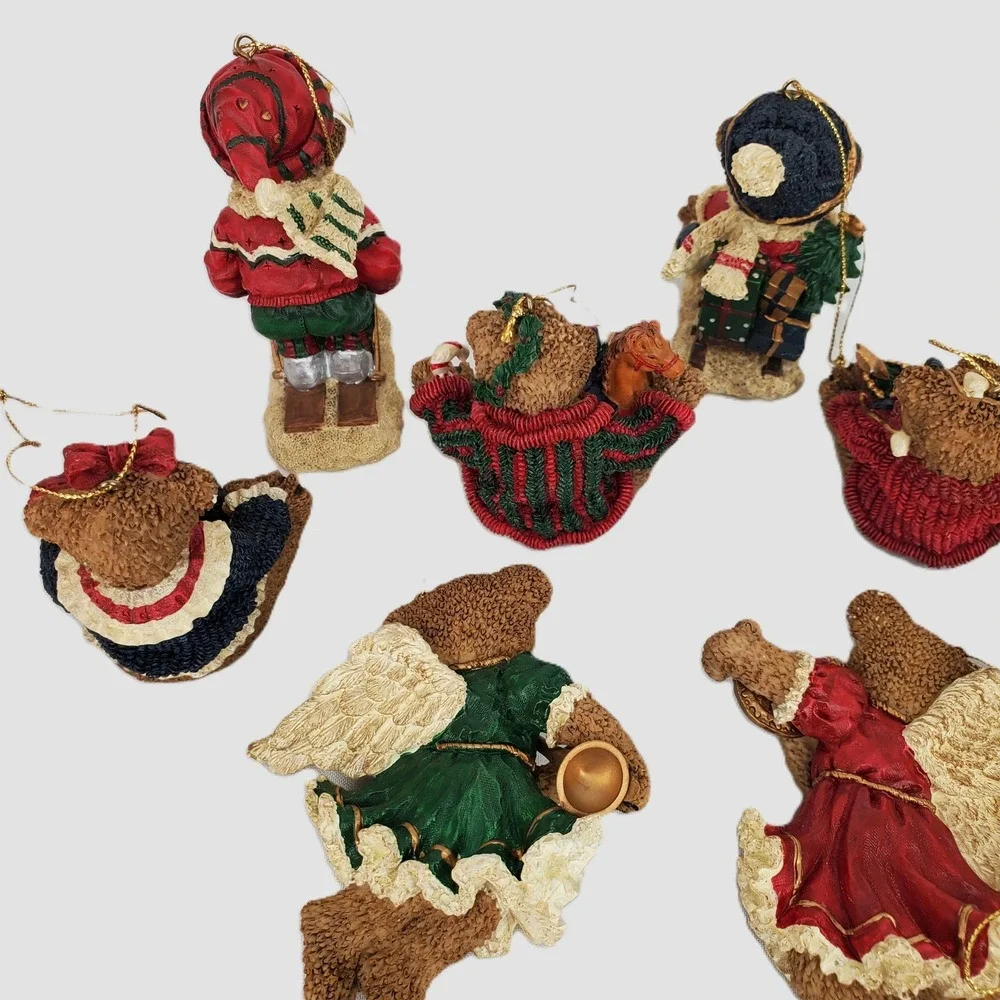 Christmas Teddy Bear 8pc Ornament Set Resin Angel‎ Skiing Sledding Holiday Decor